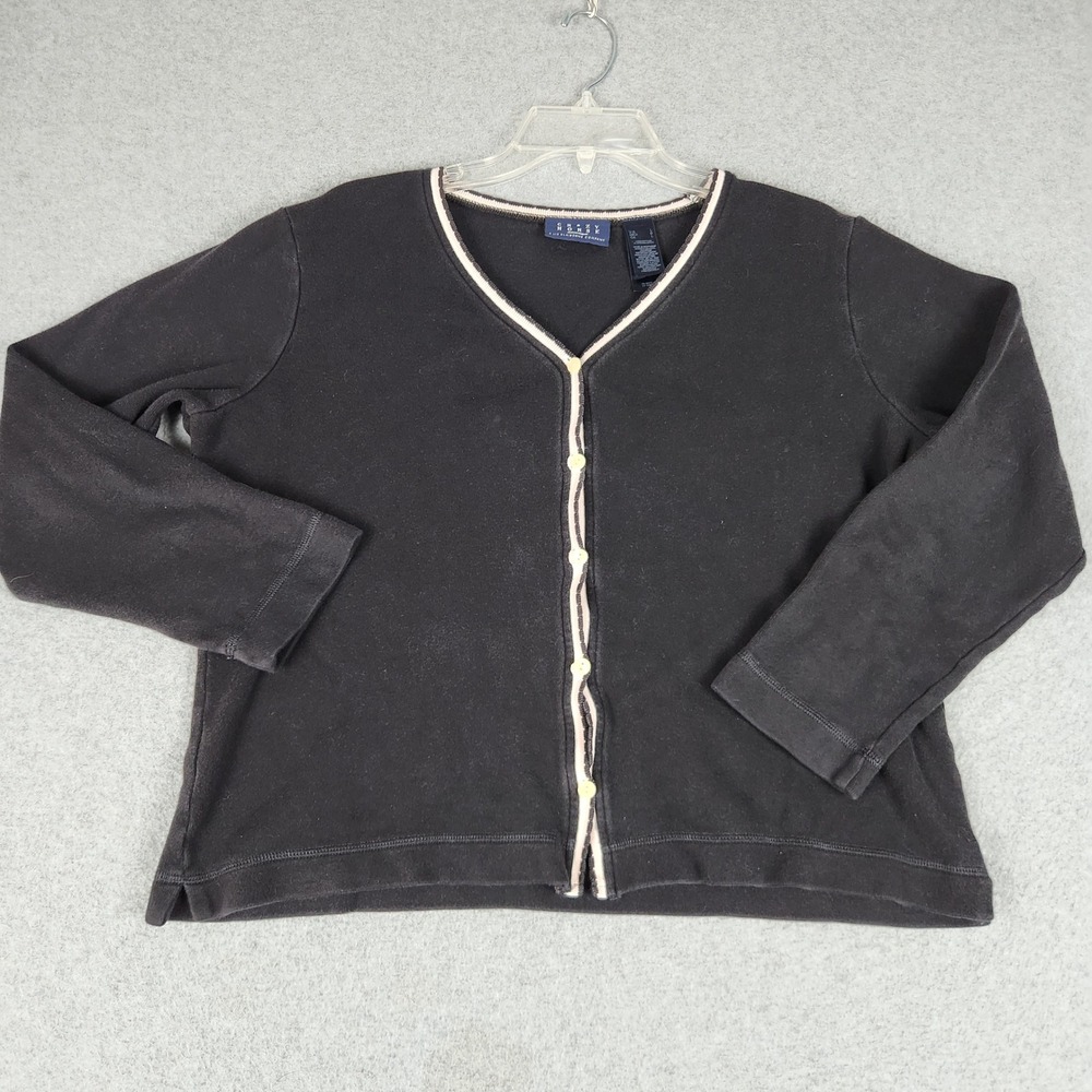Crazy Horse Cardigan Womens Large Black‎ Cotton Long Sleeve V-Neck Button Front